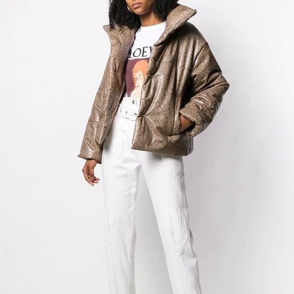 NWT Nanushka hide puffer jacket brown snake vinyl size S - Picture 1 of 9